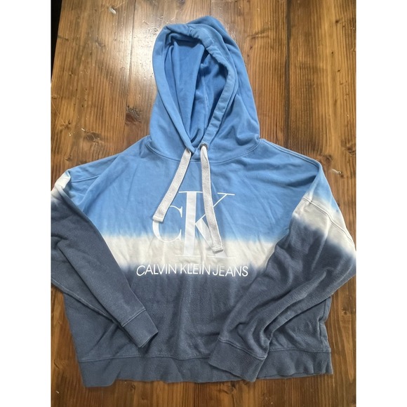 Calvin Klein Jeans Tops - Calvin Klein Jeans Womens XXL Blue Ombre Dip Dye Logo Pullover Hoodie Sweatshirt